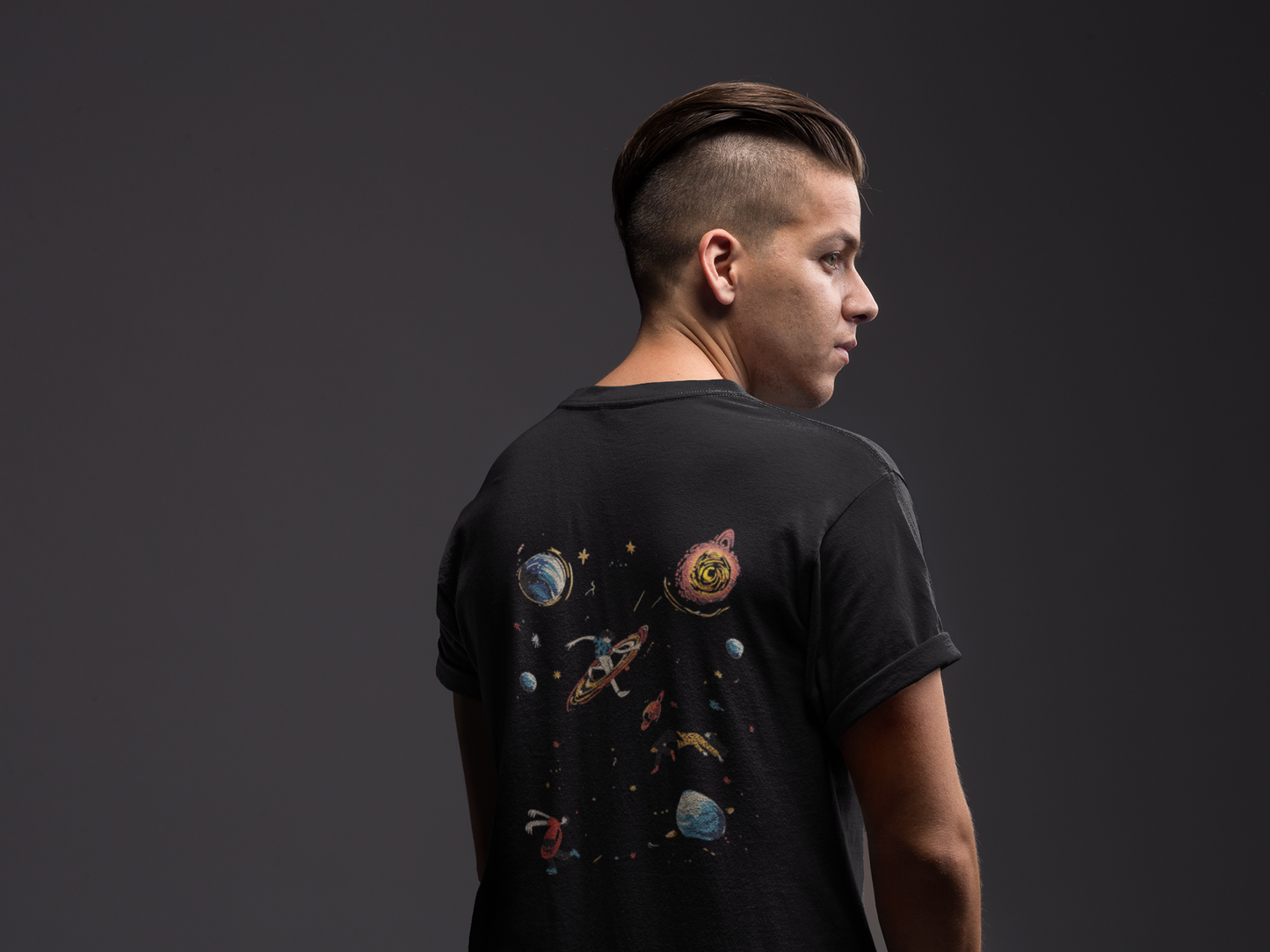 Black Cosmic Blaze Graphic Printed Oversized T-Shirt